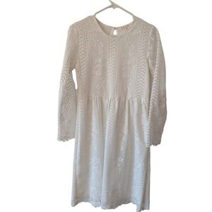 Tea n Rose Lace Dress Long‎ Sleeve Elegant Casual White Dress Medium